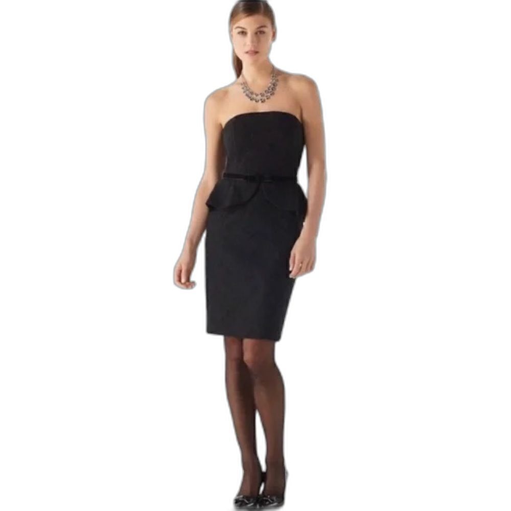 NWT White House Black Market Strapless Dress Woman’s Size 6 Black Peplum Lace